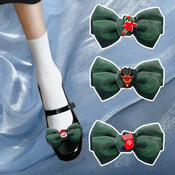 1 Pár Odnímateľný Vianočné Luk Obuvi Klipy Vianočné Barlu Ponožky Topánky Embellishment Ženy Obuvi Výzdoba pre Dámy Čerpadlá Byty