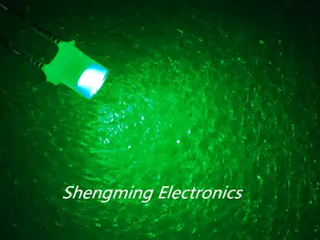 100ks 3 mm Plochý top Zelená širokouhlý Led emitting diode Rozptýleného Hmly