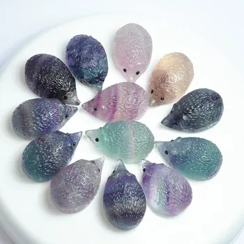 12-16 g Farebné Fluorite Crystal Malý Ježko Ručne Vyrezávané Remesiel Ozdoby Reiki Minerálne Dekorácie, Darčeky