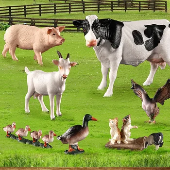 19 Štýly Realistické Kačica Kura, Králik Mačka, Pes, Prasa, Krava, Ovca Kôň Figúrky Mini Simulované Farm Animal Model Dekorácie