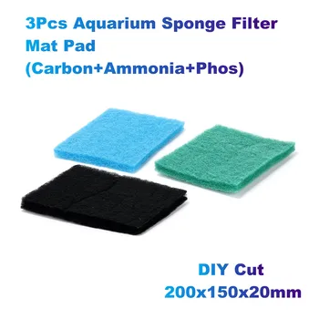 3ks Akvárium Hubky Filter Mat Pad (Oxid+Amoniaku+Phos) DIY Cut pre Zavesenie/Top/Nádrž/Rybník Systém Filtrácie(200x150x20mm)