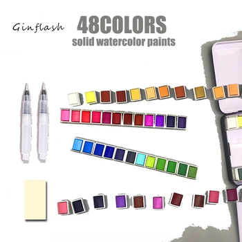 48colors Pevné Pigment Akvarelové Farby Nastavené Pomocou Vody Farebné Prenosné Štetec, Pero, Profesionálne Maľovanie na Umelecké potreby palety