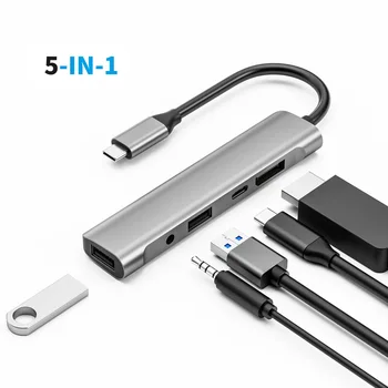 5 V 1, USB-C Hub Adaptér, 4K@60Hz DisplayPort, USB 2.0 Typu C, 60 W PD Dokovacej Stanice pre Macbook Notebook Ploche,W27H