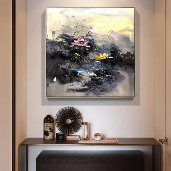 Abstrakt Lotus Ručné Maľovanie Na Plátno Čierna Biela Šedá Nástenná Maľba Na Stenu Umenia Čínsky Štýl Maľby Moderných Domov Hotel Dekorácie