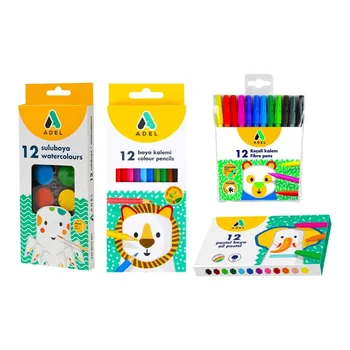 Adel Deti Paint Set - Deti Maľovať s umeleckými potrebami 4 ks 48 ks (12 každý vodné farby, pastelky, vláknina tip perá, farebné ceruzky)