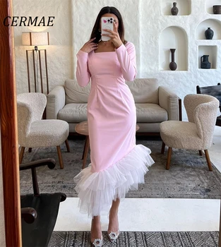 CERMAE Námestie Golier Dlho VOLÁNIKMI Šifón Elegantné Večerné Šaty Prom Elegantné Ružové Party Formálne Šaty pre Ženy 2023