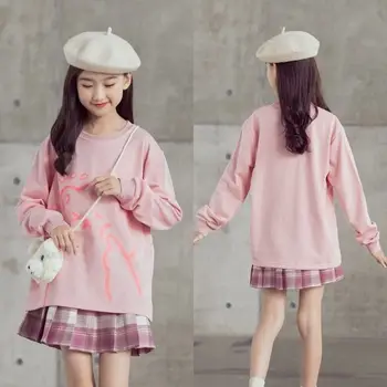Dievčatá Jeseň Sukne Nastaviť 2023 Nové kórejské Deti Cartoon Dlhý Rukáv +Krátke Sukne 2ks Vyhovuje Deti College Štýl Sveter Oblečenie