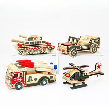Drevené hračky pre deti Mini farebné malé lietadlá, Rakety auto, Vrtuľník nádrž Strela Model auta, dekorácie