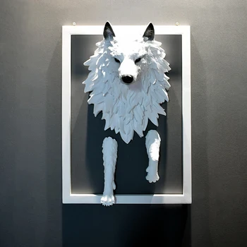[Finančné plánovanie]Tvorivé šedý vlk živice zvieracie hlavy dekorácie prívesok moderných domov 3D stereo dekorácie obývacia izba pozadí
