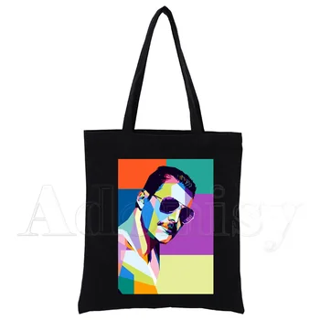 Freddie Mercury Nákupní Taška Tlač Originálny Dizajn Biele Unisex Móda Cestovanie Plátno Tašky Čierna