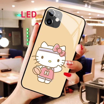Hello Kitty Svetelný Tvrdeného Skla telefón puzdro Pre Apple iphone 12 11 Pro Max XS Akustická Kontrola Chrániť LED Podsvietenie krytu