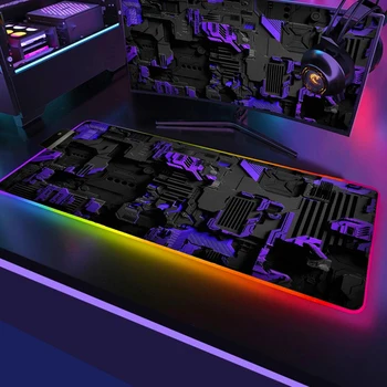 Herné Podložka pod Myš RGB Mecha Vzor Fialové, Modré LED Stolná Mat Na PC Gamer Esport Hráč Atmosférických Príslušenstvo k Počítačom Mousepad