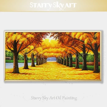 Impresionistické Zlatý Strom olejomaľba Krásne Nástenné Art Ručne maľované Zlatou Lesných Stromov olejomaľba na Obývacia Izba Dekor