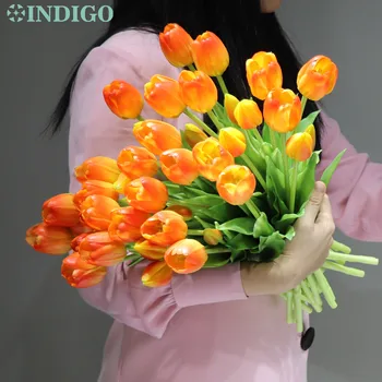 INDIGO-Silikónové Tulipán s Bud Kytice, 40 CM Umelá Kvetina, Skutočný Dotyk, Vysoká Kvalita, Svadobný Stôl Dekorácie, 25PCS