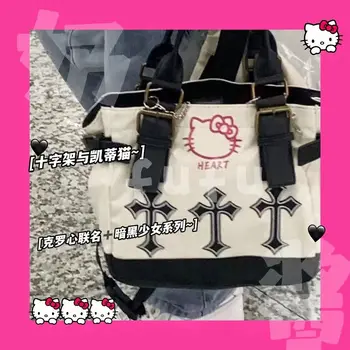 Kawaii Hello Kitty Y2K Kabelky Vintage Kríž Tote Plátno Tašky cez Rameno, Prenosná brašna Módne Mochila pre Ženy, Dievčatá