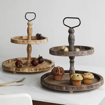 Kreatívne Sušené Ovocie, Dekoračné Poličky Double-layer Cake Slúžiace Zásobník Drevených Dezert Stôl Dekorácie Displej Rack Rekvizity