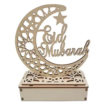 LED Eid Mubarak Drevené DIY Plavidlá Lampa Ornament Prívesok Islam Moslimská Strana Domov Dekoratívne Svetlo Ramadánu Prípade Party Dodávky