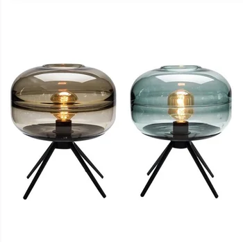 Lámpara de mesa de cristal americana, moderny, creativa, para mesita de noche, marrón,