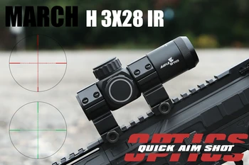 MARCA H3x28IR Optika Riflescope Pohľad Zelená Červená Pevné Puška Priestor Pre Lov Sniper Airsoftové vzduchovky Red Dot S Úchytky
