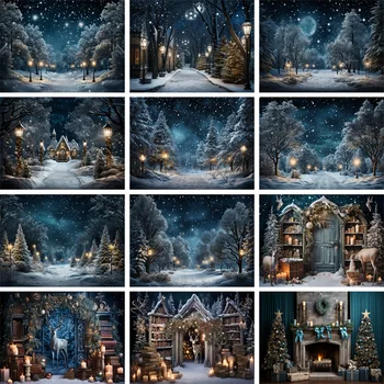 Mocsicka Zimnom Lese Pozadia pre Portréty snehové Vločky pouličné lampy Nightscape Borovica Pozadia Studio Rekvizity Photozone