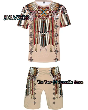 Nové Letné pánske Oblek Príležitostné Tlače T-Shirt + Beach Šortky Vyhovovali Mužov O-Neck Fashion T-Shirt 2 Kusy Africký Štýl XXS-6XL