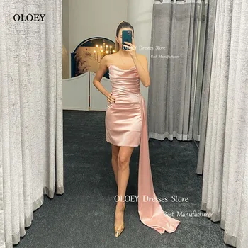 OLOEY 2023 Baby Pink, Krátke Strany Koktejlové Šaty bez Ramienok Záhybov Mini Sexy Večerné Šaty Prom Formálne Šaty Prípade Príležitosti