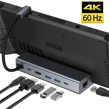 Parný Palube Herné Konzoly Base USB Typu C HUB Na 4K 60Hz HDMI, RJ45 1000M PD 60W, Rýchle Nabíjanie Prepínač Dokovacej Dokovacia Stanica Stánok