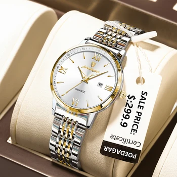 POEDAGAR Dámske Náramkové hodinky Luxusné Nepremokavé Svetelný Dátum Zlaté Hodinky Pre Ženy Šaty Nehrdzavejúcej Ocele, Quartz dámske Hodinky+Box