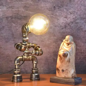 Retro Stolná Lampa Retro Priemyselná Žehlička Rúry Robot Stolná Lampa Steampunk Stolná Lampa Robot Štýl Nočná Lampa