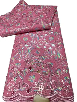 Ružová vysokej kvality afriky flitrami čipky textílie na svadby Nigérijský príležitostné šitie nosenie pre Veľkoobchod a maloobchod FY205957