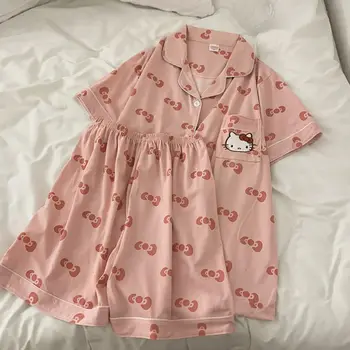 Sanrio Hello Kitty Anime Sleepwear Kawaii Pyžamá Dievča, Ružová Cartoon Bábika Mäkké Pohodlné Letné Šortky Dospievajúce Dievčatá Domáce Oblečenie