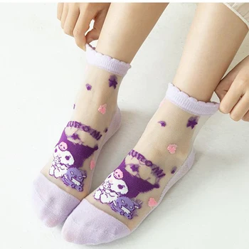Sanrio Kawaii Kuromi Lete Tenké Bavlnené Ponožky Deti Roztomilý Kreslený Zvierat Crystal Pančuchy Priedušná Ice Hodváb Hračky pre Dievčatá