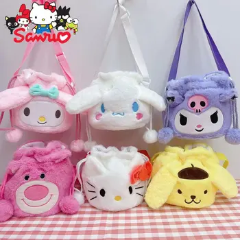 Sanrio Kuromi Hello Kitty Melódie Cinnamoroll Pochacco Japonský Úst Vedro Uhlopriečka Taška Cartoon Plyšové Mäkké Crossbody Hračka Darček