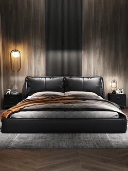 Taliansky veľmi jednoduché kožené postele svetlo extravagantné jednoduché, dvojité mäkká taška svadobné lôžko Nordic high-end masívneho dreva