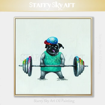 Vtipné Dizajn Umelec Ručne maľované Vysokej Kvality vo vzpieraní Psa olejomaľba na Plátne Legrační Zviera Nôž Maľovanie Maľovanie Psa