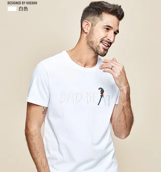 W4137 - pánske, krátky rukáv t-shirt pánske bavlnené kolo krku list výšivky polovičný rukáv T-shirt .