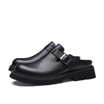 Značka Originálne Kožené Pánske Pol Topánky, Papuče Luxusné Dizajnér Ručné Black Outdoorové Sandále Lete Muž Obchodné Spoločenské Topánky