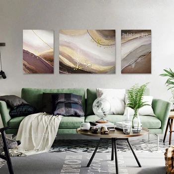 100% Ručne Maľované 3 Panel Skupiny Olejomaľba Hnedá Farba Plátno Wall Art Hotel Dekor Obrázok, Plagát Abstraktné Domov Závesy