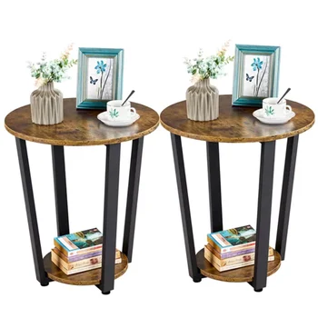 2 ks Okrúhle Drevené Strane Konci Tabuľky, Rustikálny Hnedé drevené tabuľky mesas strane tabuľky obývacia izba