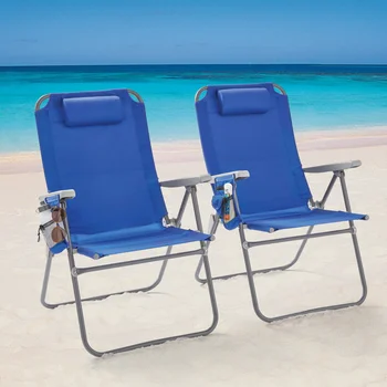 2-Pack Ležiaceho 4-Pozícia Nadrozmerná Beach Chair, Blue,Záhradné Stoličky, Záhradný Nábytok, Záhradný Nábytok, Moderný Jednoduchý, Skladacia