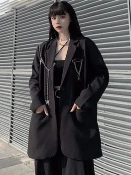 2023 Jar Jeseň Ročníka Tmavý Oblek Bundy Ženy Dlhý Rukáv Kórejské Oblečenie Móda Príležitostné Voľné Outwear Harajuku Y2k Coats