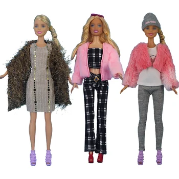 3 Sady/Veľa Zimné Oblečenie pre 28-30 cm Bábiky Top a Nohavice s Kabát Oblečenie Vlnený Sveter Doplnky pre Barbie Darček pre Dievča