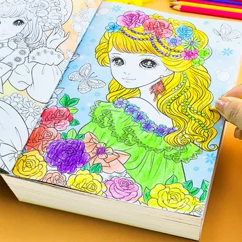 6 Knihy 192 Stránok Ideálny Princezná Farbenie Kniha pre Dievča, Darček Deti Graffiti Farebnosť Obrazu Maľovanie Knihy 17x24cm Libros