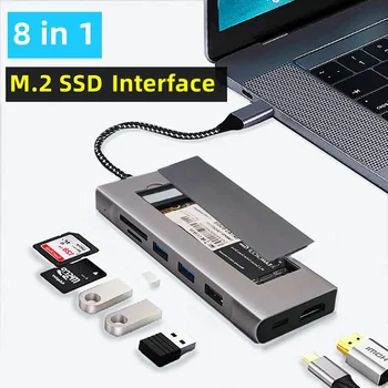 8-v-1, USB Hub s M. 2 SSD Box USB Typ-c-HDMI-Kompatibilný Prenosný počítač Dock Stanica pre Macbook Pro Air M1 M2 SD TF USB C Splitter