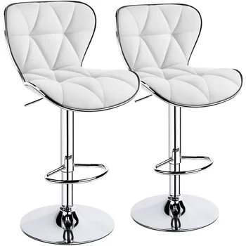 Alden Dizajn Nastaviteľné Midback Faux Kožené barovú Stoličku, Sada 2, Biele stoličky, barové stoličky