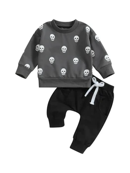 Baby Girl 2 Kus Oblečenia Tekvica Tlač Dlhý Rukáv Mikina a Legíny pre Batoľa Halloween Kostým