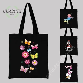 Cartoon Vytlačí Tašky cez Rameno, Motýľ Lebky Kvet pre Ženy Nakupovanie Tote Bag Príčinné Plátno Veľkú Kapacitu Eco-pi Kabelka