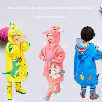Deti je 3D animovaný Pršiplášť Prenosné, Nepremokavé Rodinné Kempovanie Cestovné Jumpsuit Kapucňou Detský Pršiplášť RainPants rainshoes Oblek