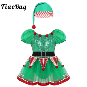 Dieťa Dievča Elf Vianočné Šaty, Oblečenie Na Nový Rok Festival Santa Doložka Kostým Sequined Fancy Dress Up Party Trikot Tutu Šaty