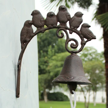 Dom Železa Zvonček s 6 Vtáky - Pevné Ťažkých Predné Visí Zvon pre Záhrady, na Stenu Vitajte Zvon na Prednej Dvore